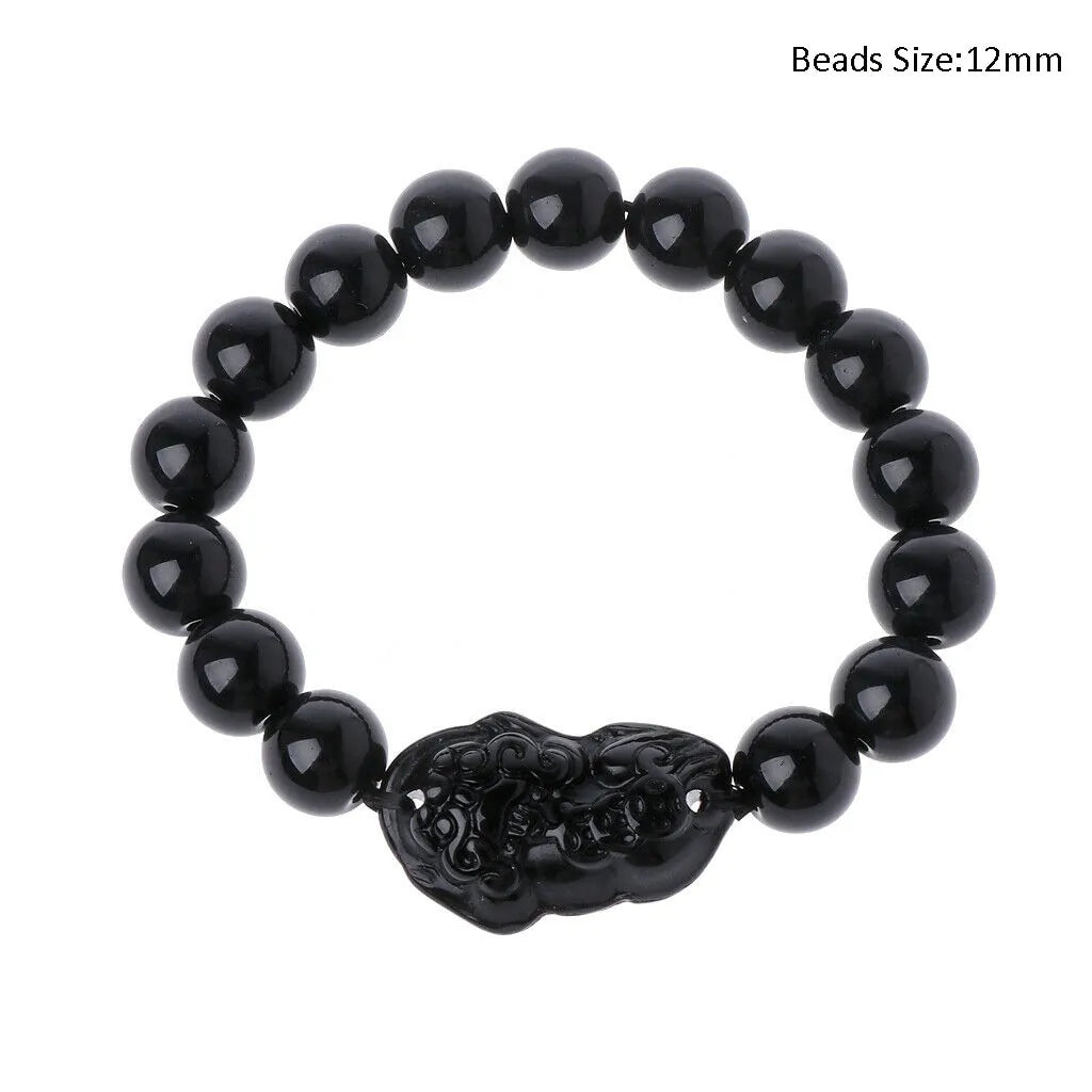 Lucky Piyao in Natural Black Obsidian Bracelet