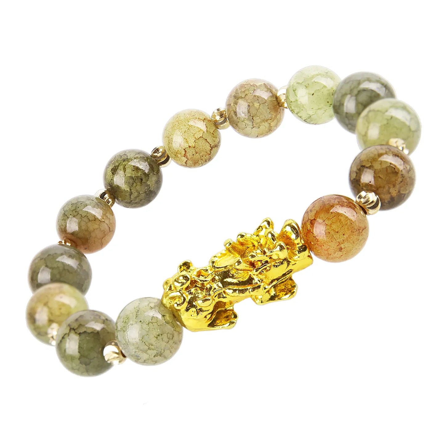 Lucky Piyao in Natural Green Dragon Vein Agate Bracelet